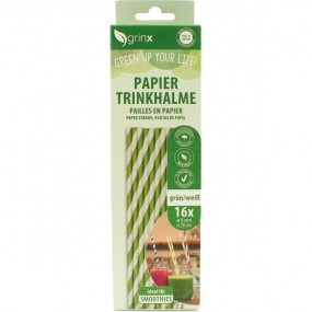 Drinking straws paper 16pcs 8mmx20cm green white