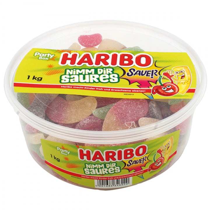 Food Haribo round tin sour 1kg, Drinks/food/sweet, Low-price Items