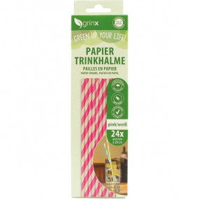 Trinkhalme Papier 24er 6mmx20cm pink weiß