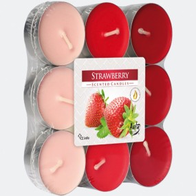 Tealights fragr. 18s strawberry in block pack