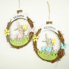 Rattan wreath XL with wooden rabbit for hanging 32x2.5x32cm,