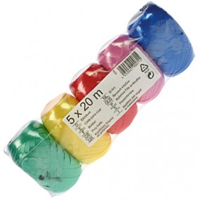GIft Wrap Ribbon 20m Colours Asstd. 5pc Set