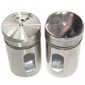 Spice spreader made of glass and stainless steel
