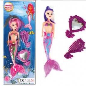 Doll mermaid 22cm on card with comb, mirror