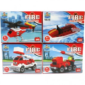 Bausteine Fahrzeuge Feuerwehr 4f.sort., in Box